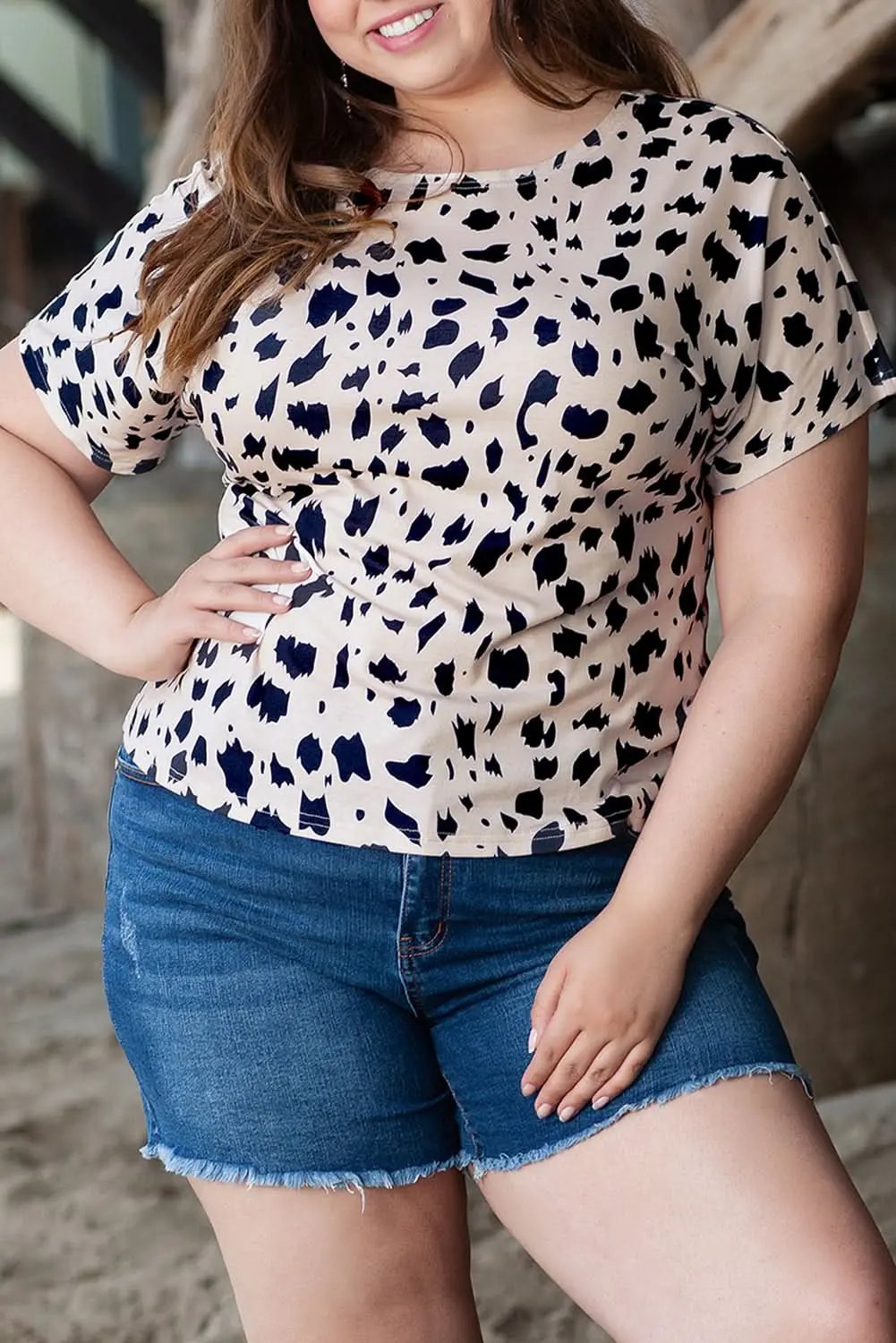 Love Salve Plus Size Leopard Twist Back Top Khaki