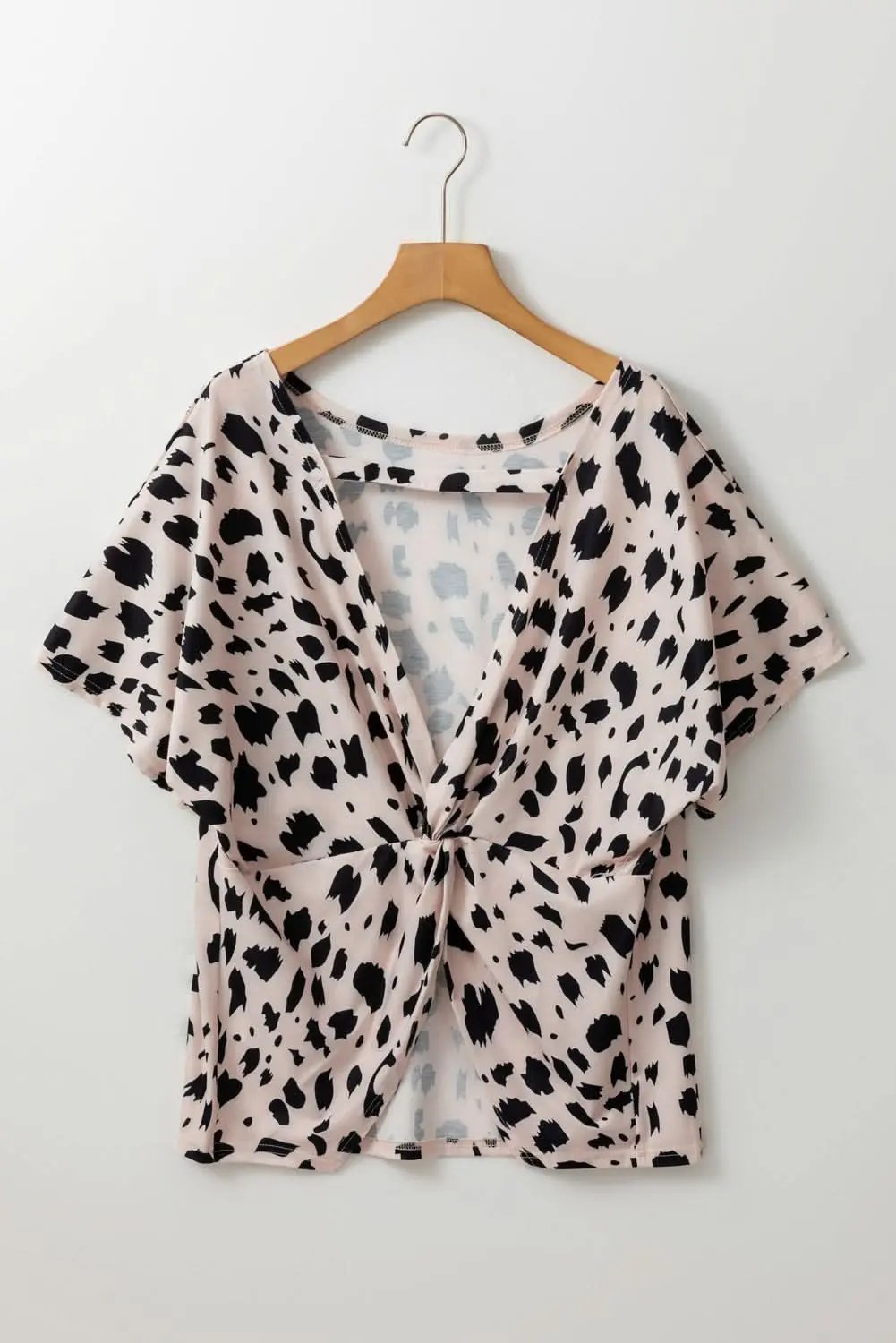 Love Salve Plus Size Leopard Twist Back Top Khaki