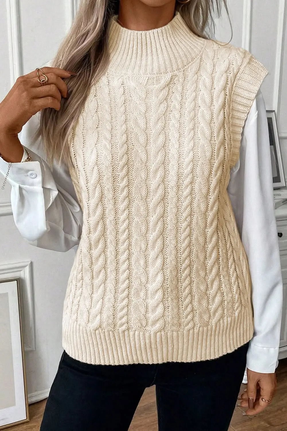 Love Salve Cable Knit Sweater Vest Oatmeal — Cozy Layering