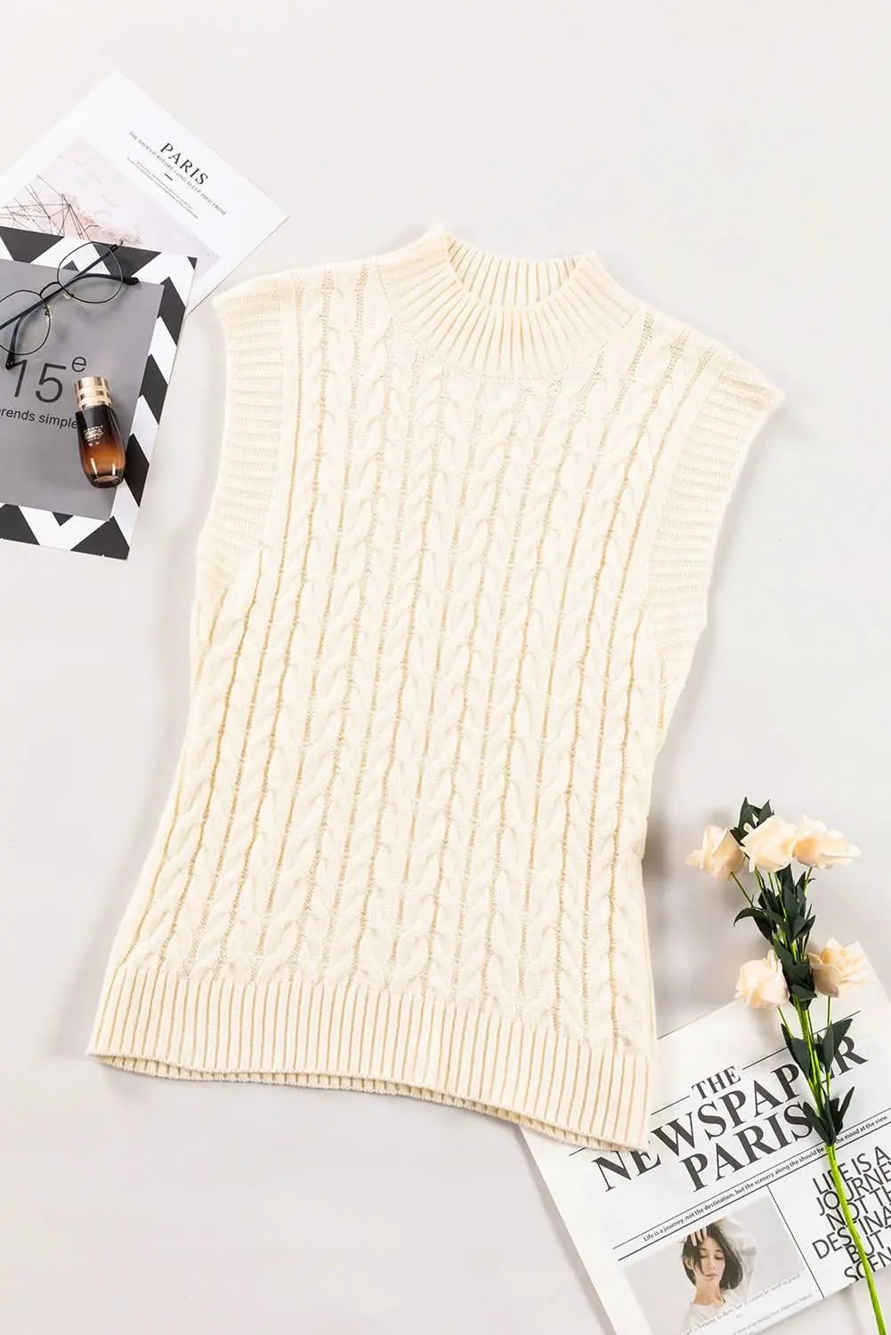Love Salve Cable Knit Sweater Vest Oatmeal — Cozy Layering