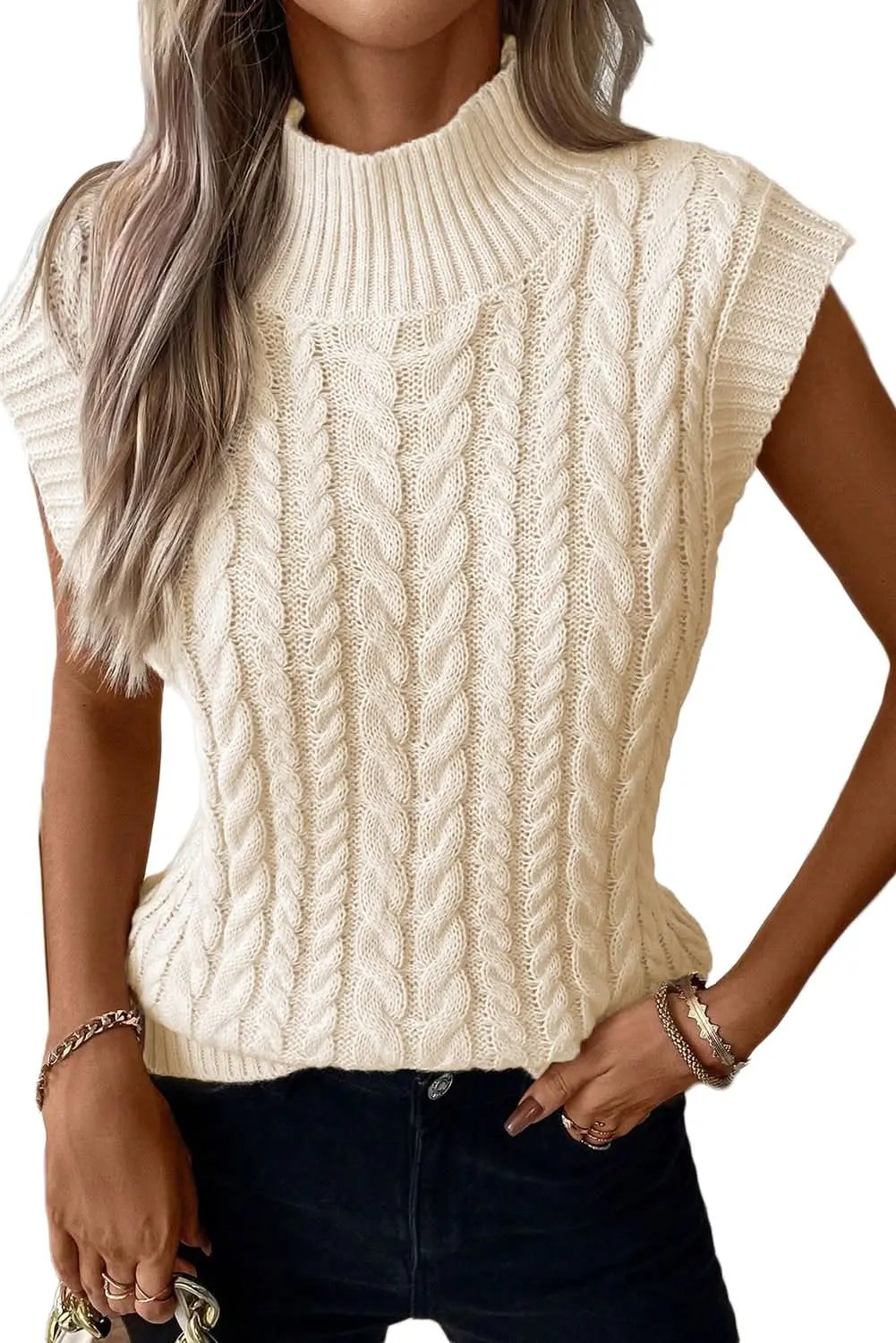 Love Salve Cable Knit Sweater Vest Oatmeal — Cozy Layering