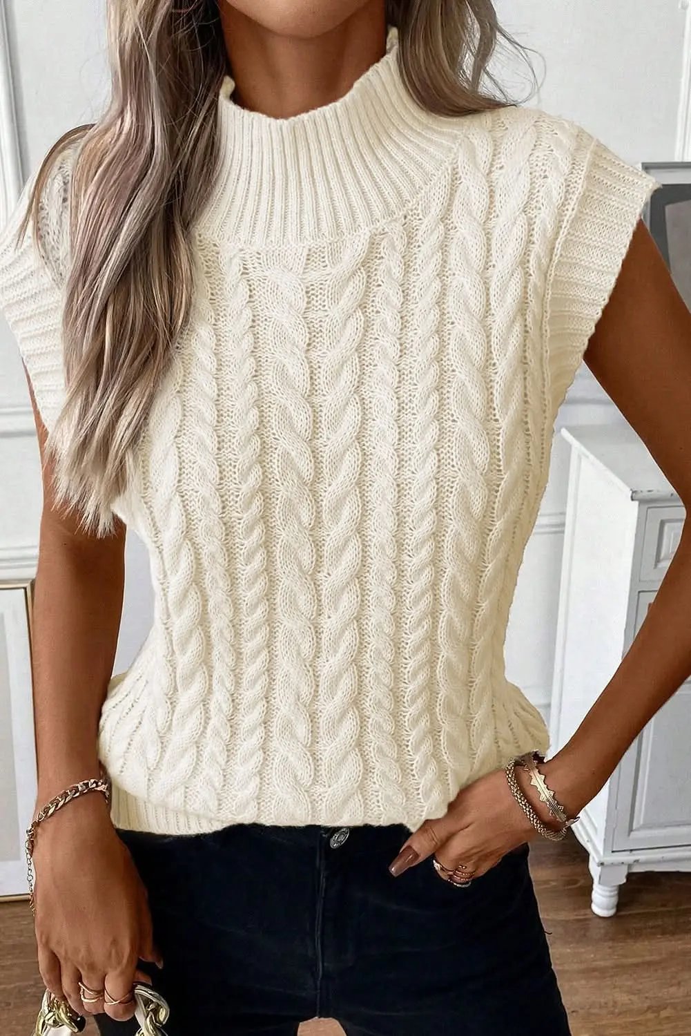 Love Salve Cable Knit Sweater Vest Oatmeal — Cozy Layering