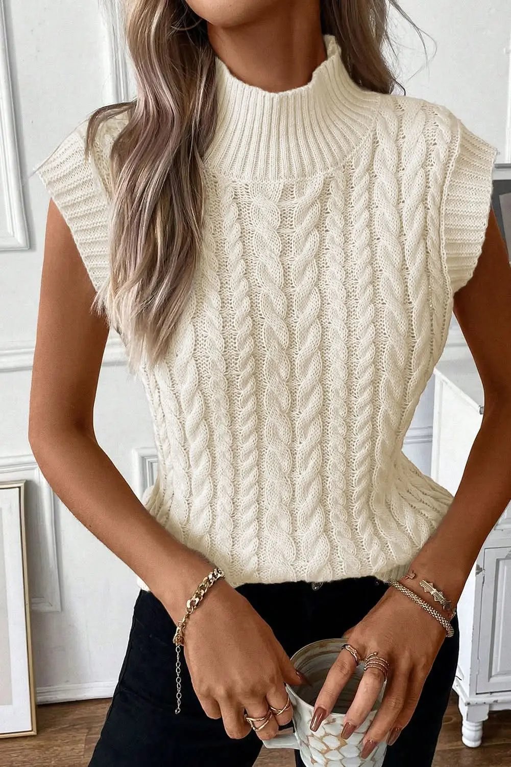 Love Salve Cable Knit Sweater Vest Oatmeal — Cozy Layering