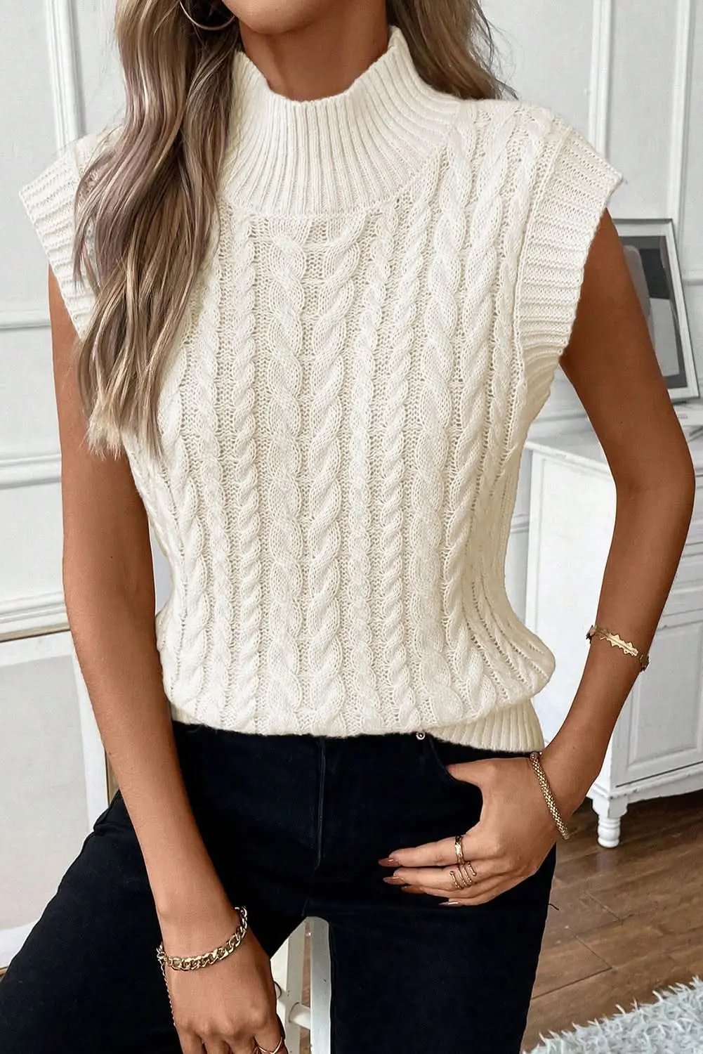 Love Salve Cable Knit Sweater Vest Oatmeal — Cozy Layering