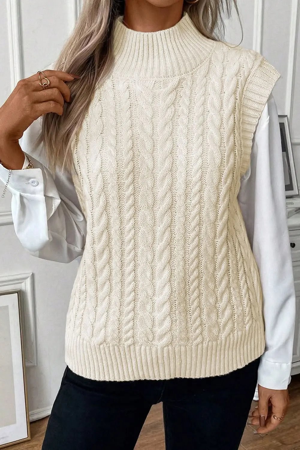 Love Salve Cable Knit Sweater Vest Oatmeal — Cozy Layering