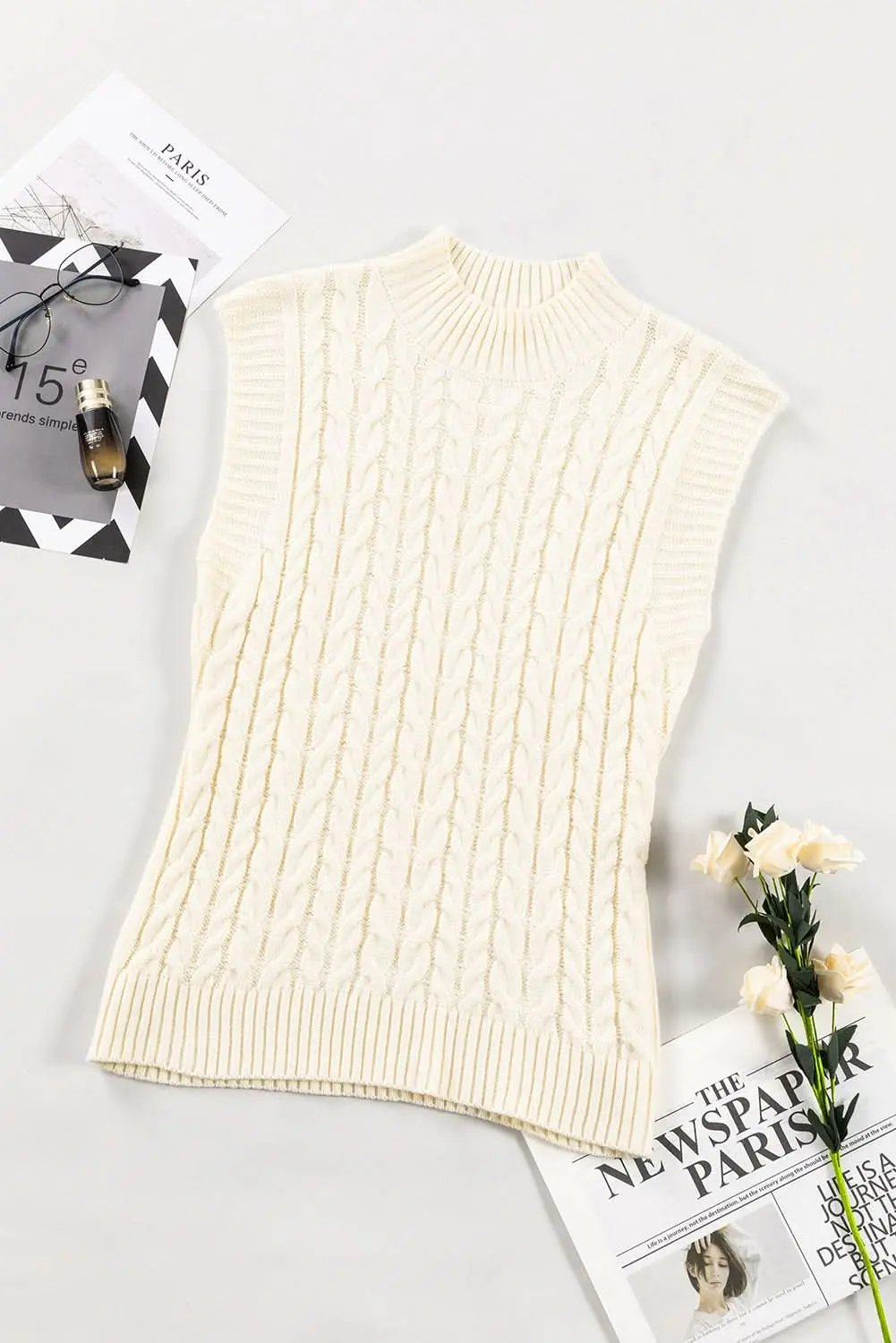 Love Salve Cable Knit Sweater Vest Oatmeal — Cozy Layering