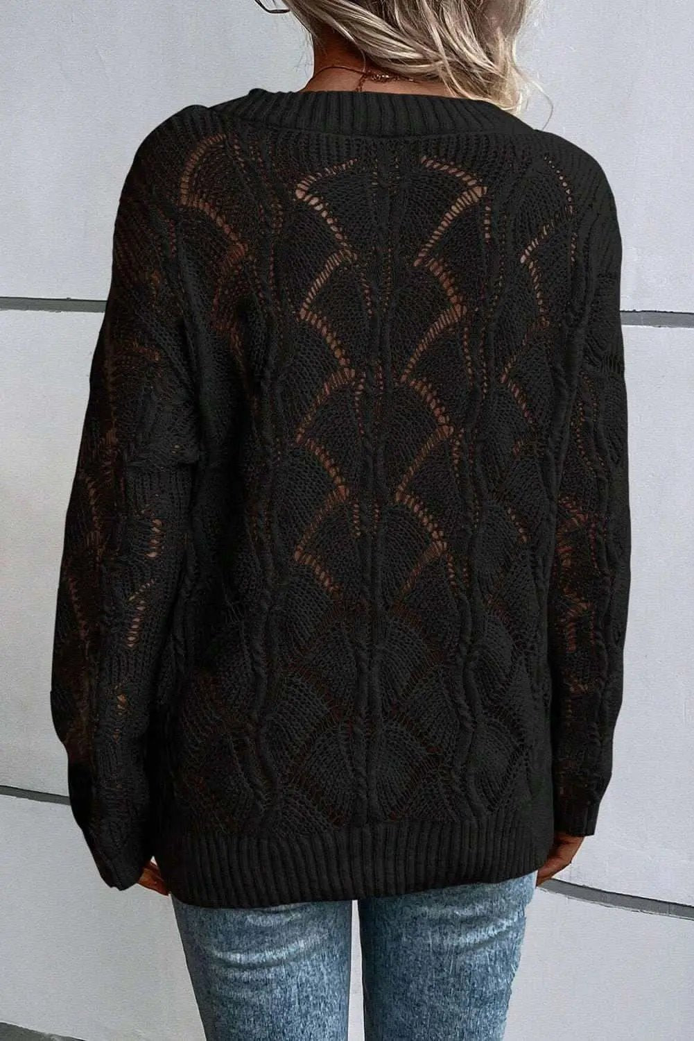 Sweaters Love Salve Chic black hollow knit v-neck sweater