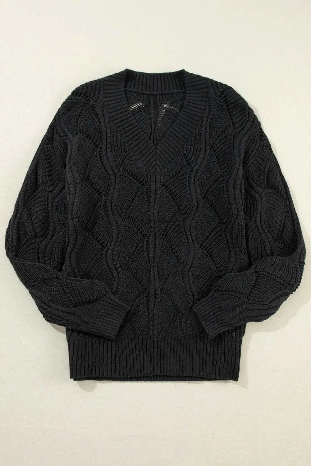 Sweaters Love Salve Chic black hollow knit v-neck sweater