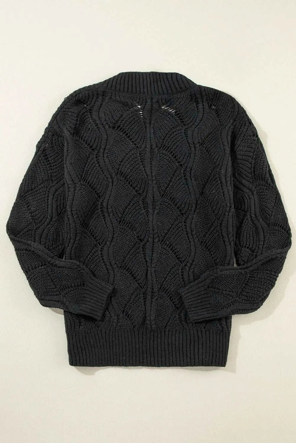 Sweaters Love Salve Chic black hollow knit v-neck sweater