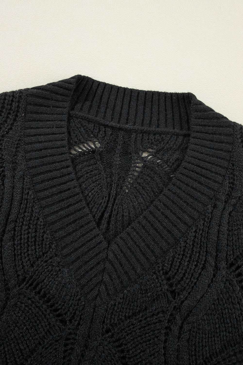 Sweaters Love Salve Chic black hollow knit v-neck sweater