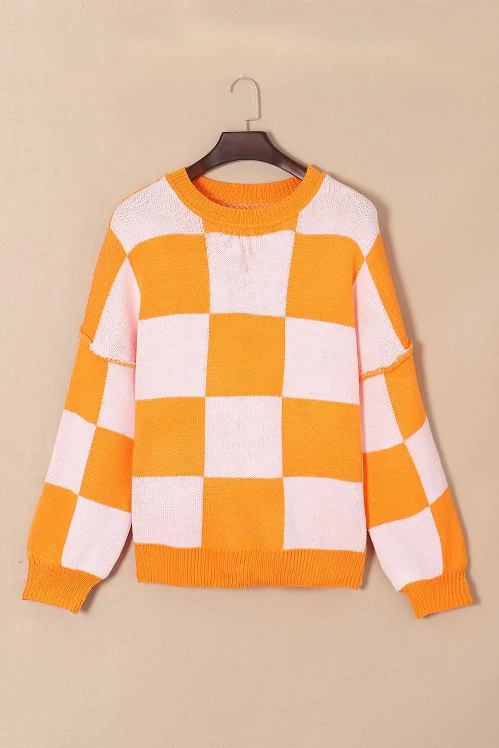 Sweaters Love Salve Orange Checkered Bishop Sleeve Sweater