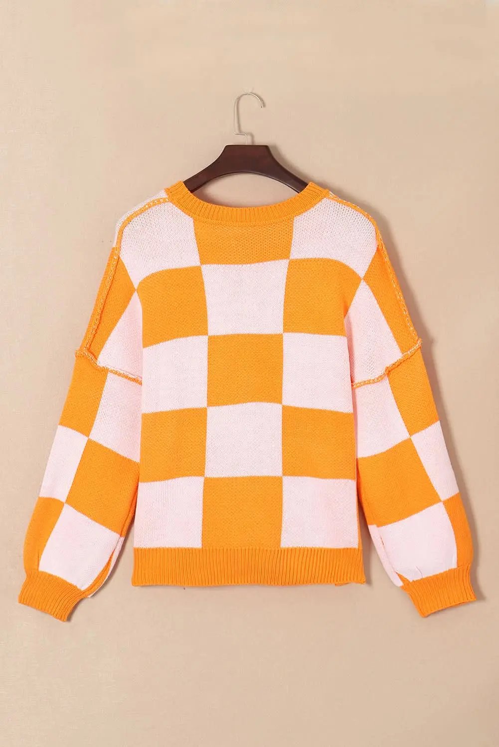 Sweaters Love Salve Orange Checkered Bishop Sleeve Sweater