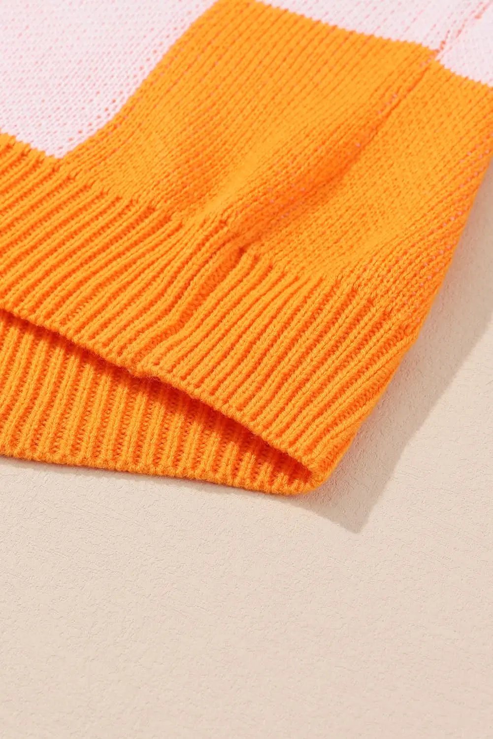 Sweaters Love Salve Orange Checkered Bishop Sleeve Sweater