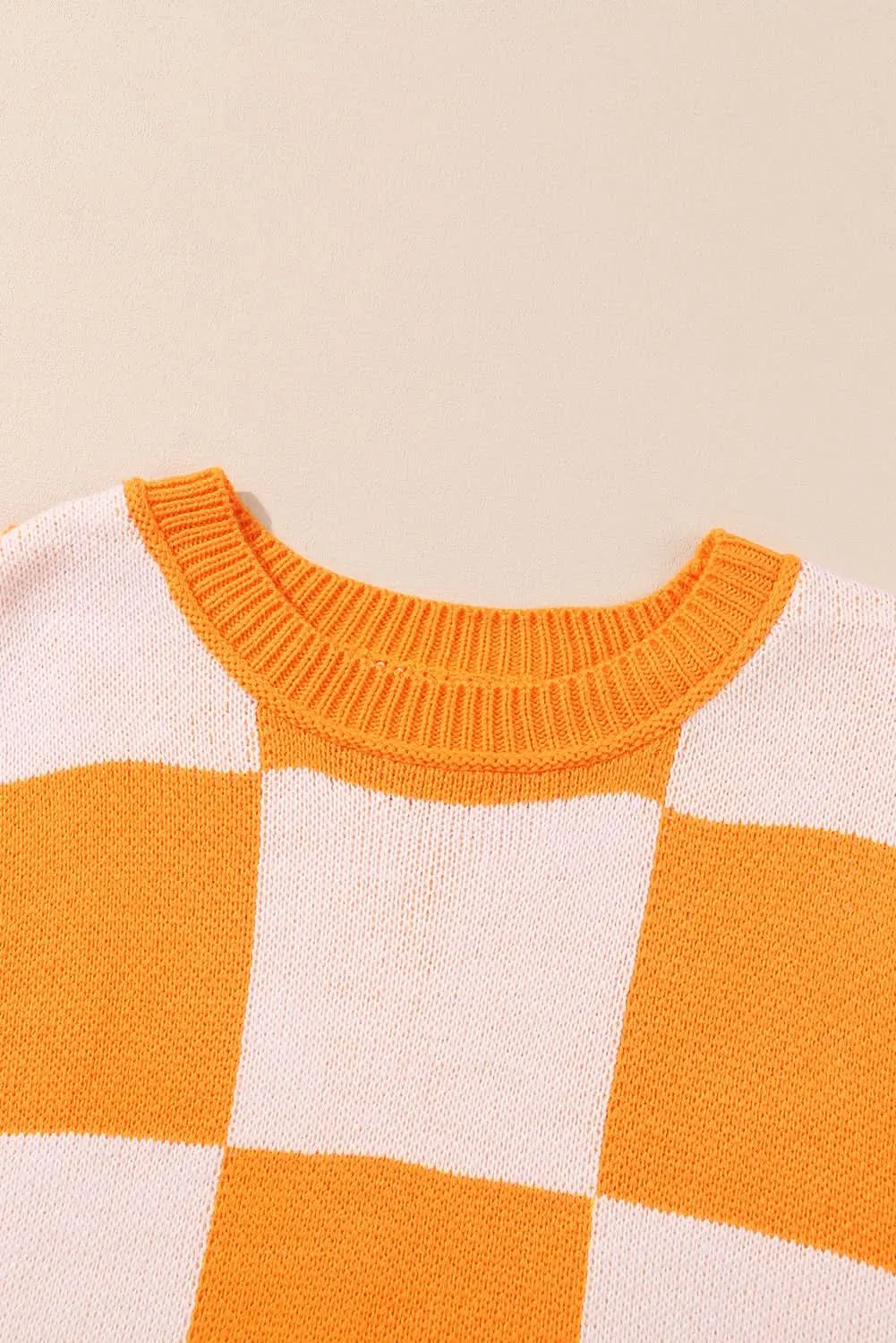 Sweaters Love Salve Orange Checkered Bishop Sleeve Sweater