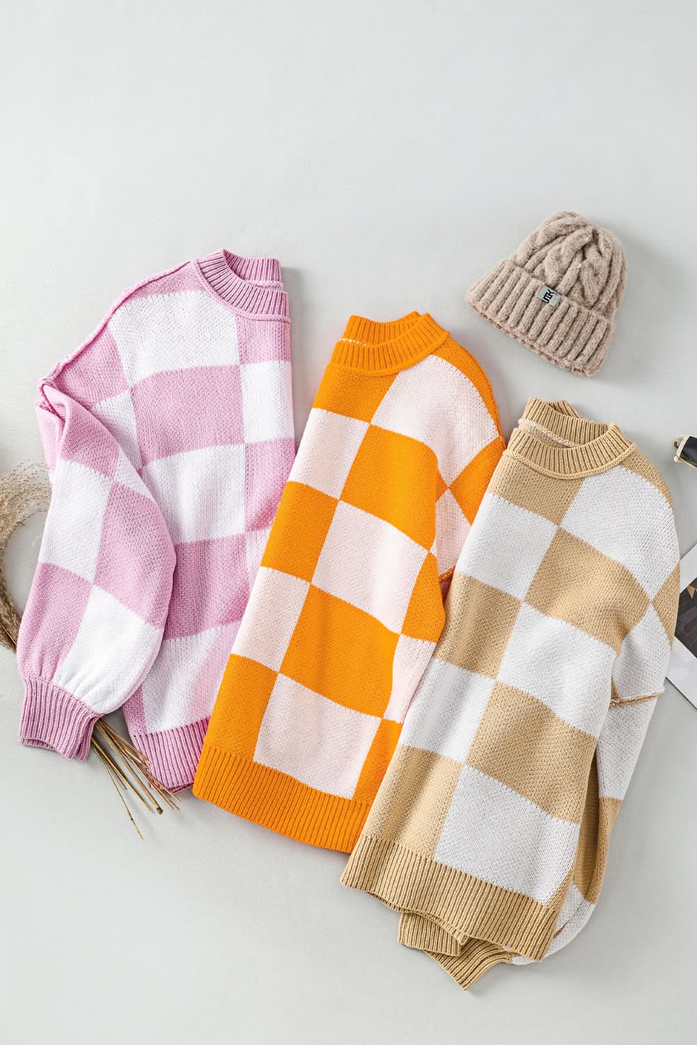 Sweaters Love Salve Orange Checkered Bishop Sleeve Sweater