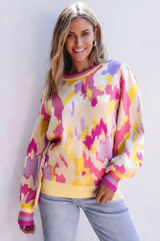 Pants Love Salve Suéter con bloques de color caqui para mujer, moda de otoño, blusa de punto con mangas abullonadas