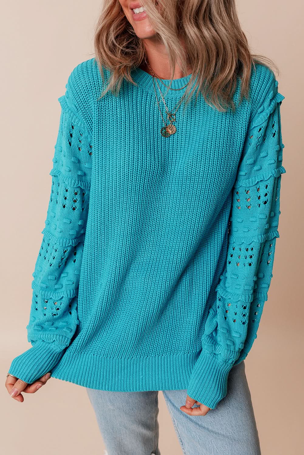 Love Salve Women's Knit Sweater Turquoise Cotton Blend — Cozy Pullover