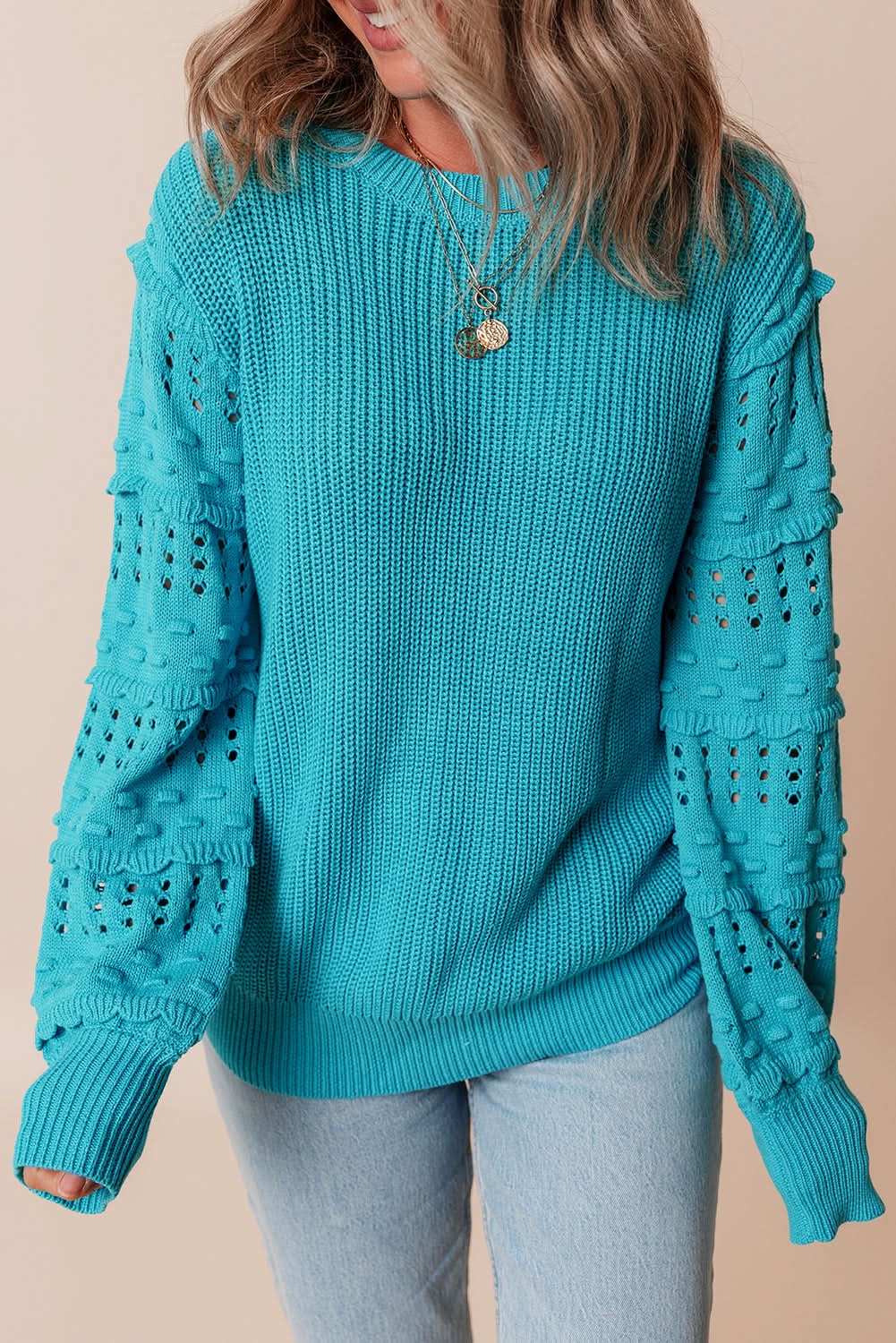Love Salve Women's Knit Sweater Turquoise Cotton Blend — Cozy Pullover