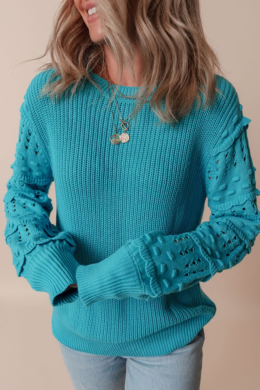 Love Salve Women's Knit Sweater Turquoise Cotton Blend — Cozy Pullover