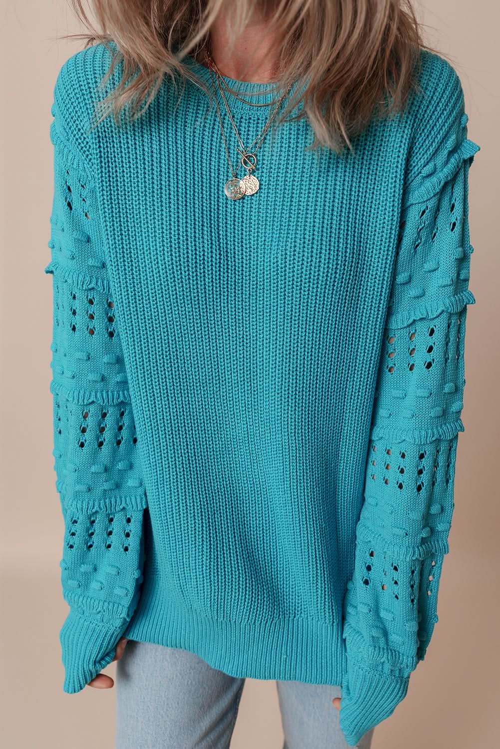 Love Salve Women's Knit Sweater Turquoise Cotton Blend — Cozy Pullover