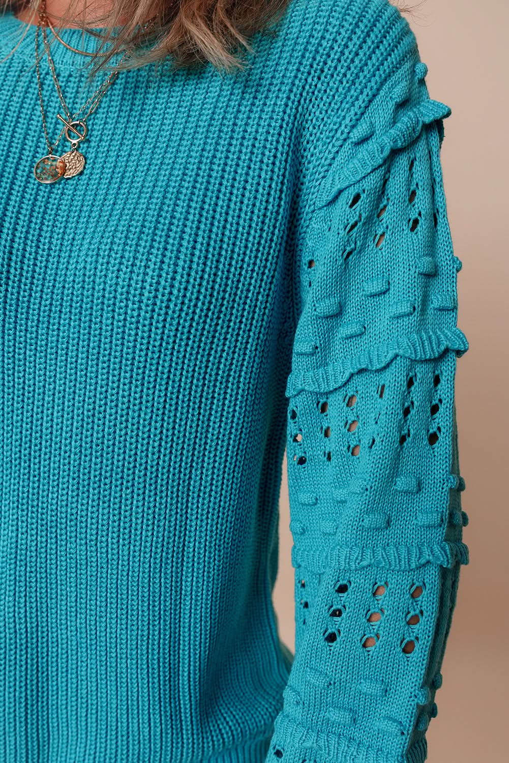 Love Salve Women's Knit Sweater Turquoise Cotton Blend — Cozy Pullover