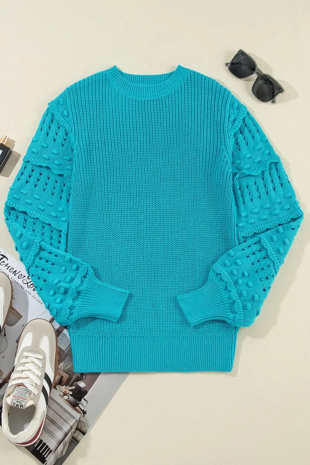 Love Salve Women's Knit Sweater Turquoise Cotton Blend — Cozy Pullover