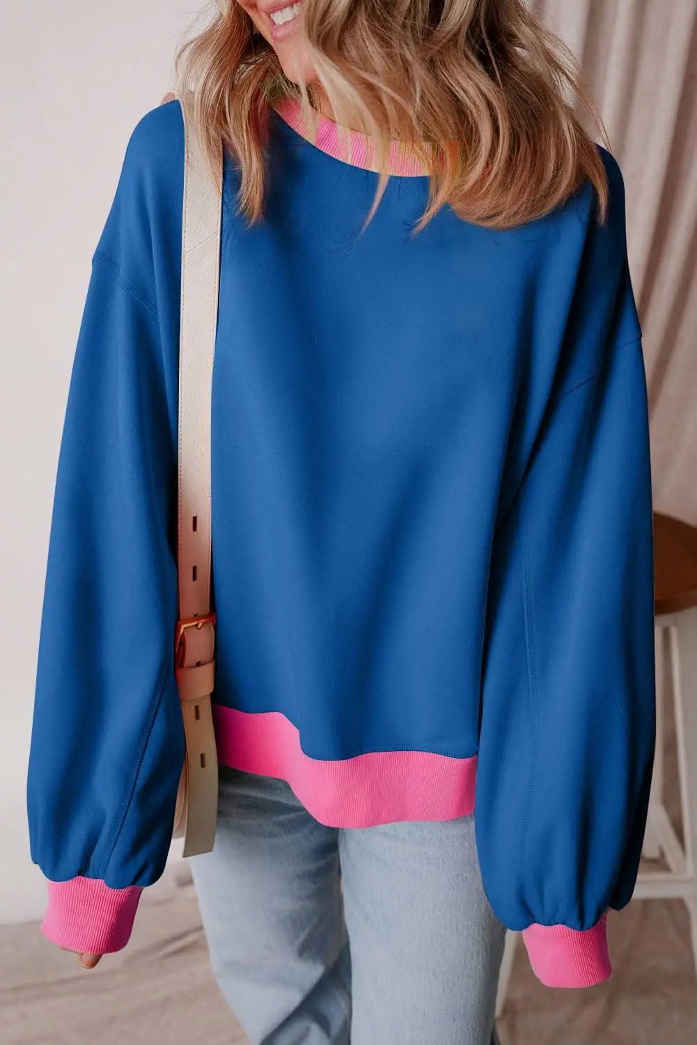 Pants Love Salve Chic colorblock bubble sleeve sweatshirt