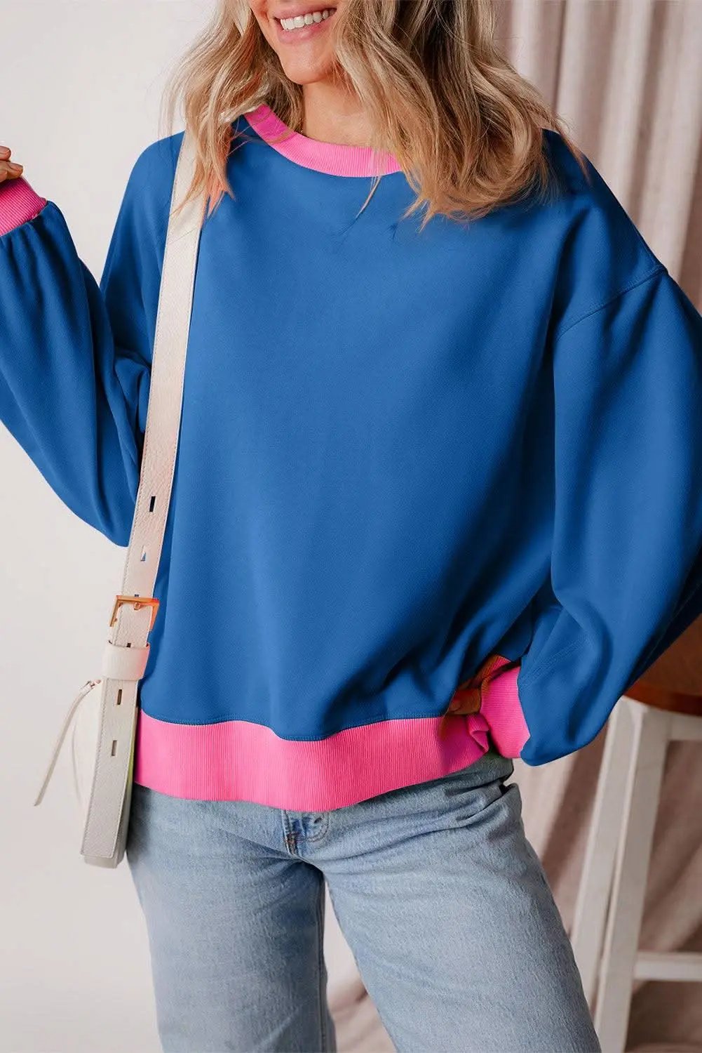 Pants Love Salve Chic colorblock bubble sleeve sweatshirt