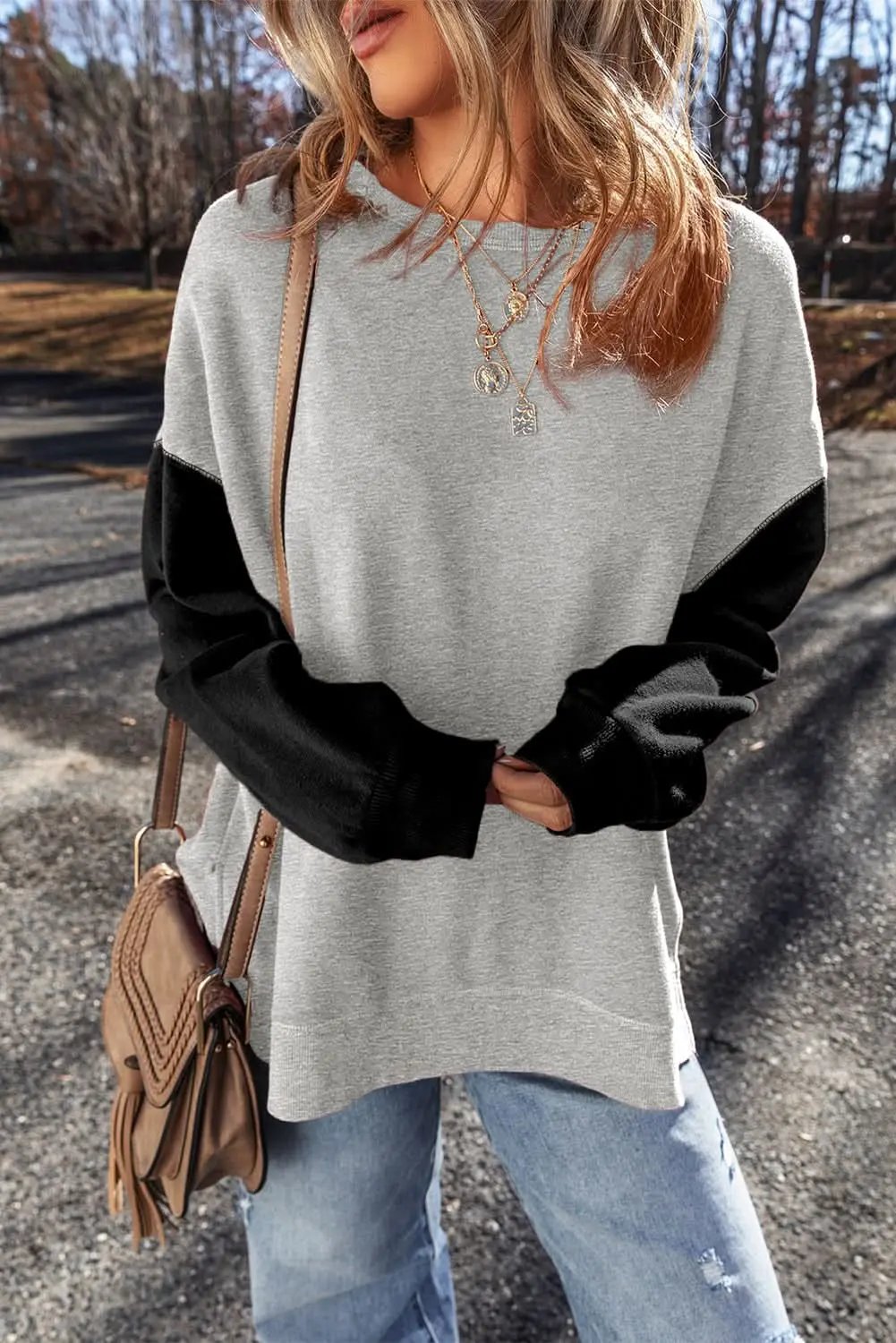 Pants Love Salve Gray Drop Shoulder Pullover Women's Casual Sweatshirt: Comfy & Chic
