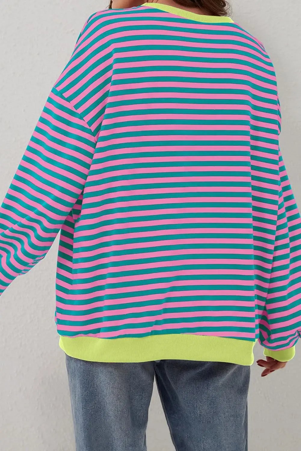 Sweaters Love Salve Trendy oversized green striped pullover