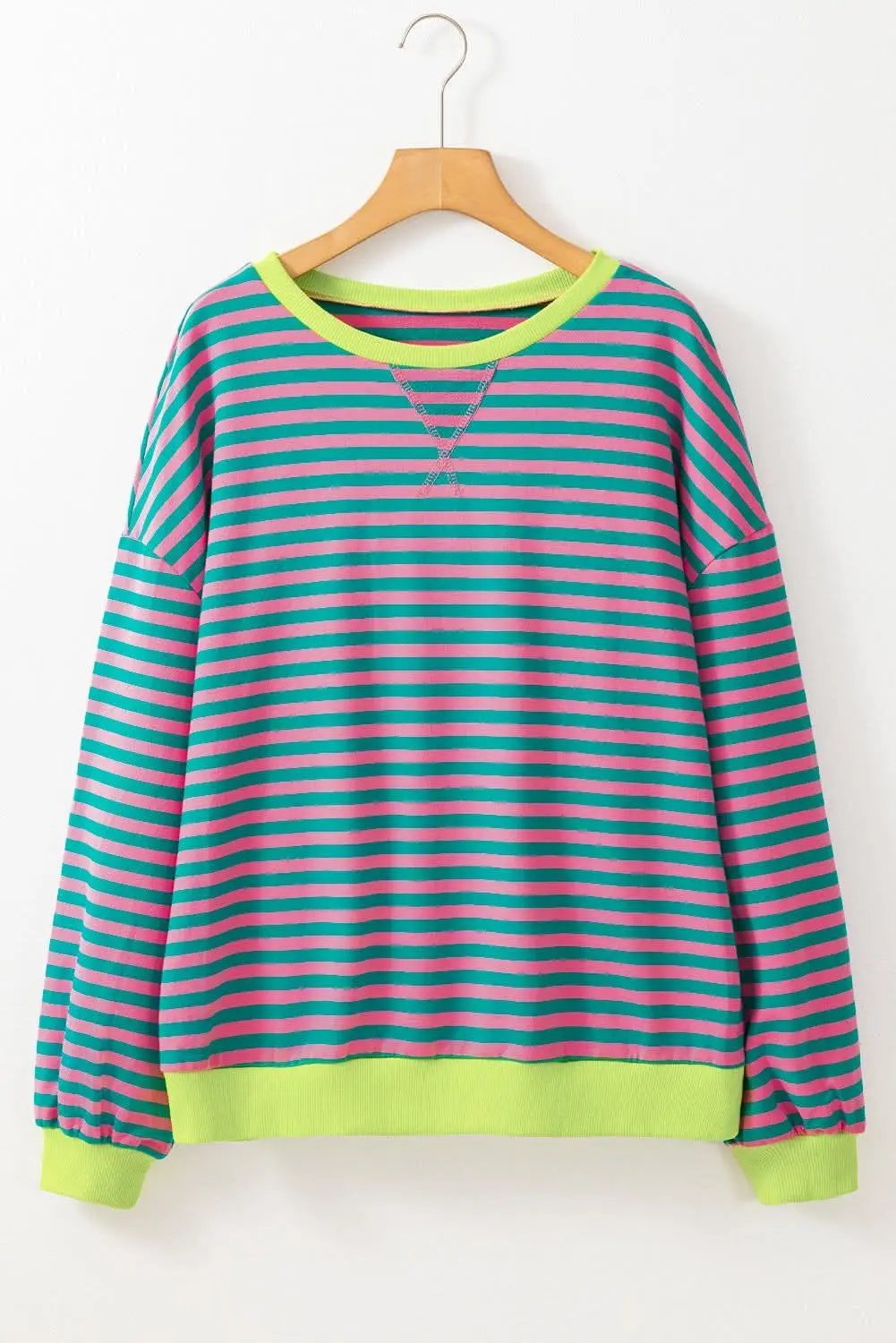 Sweaters Love Salve Trendy oversized green striped pullover