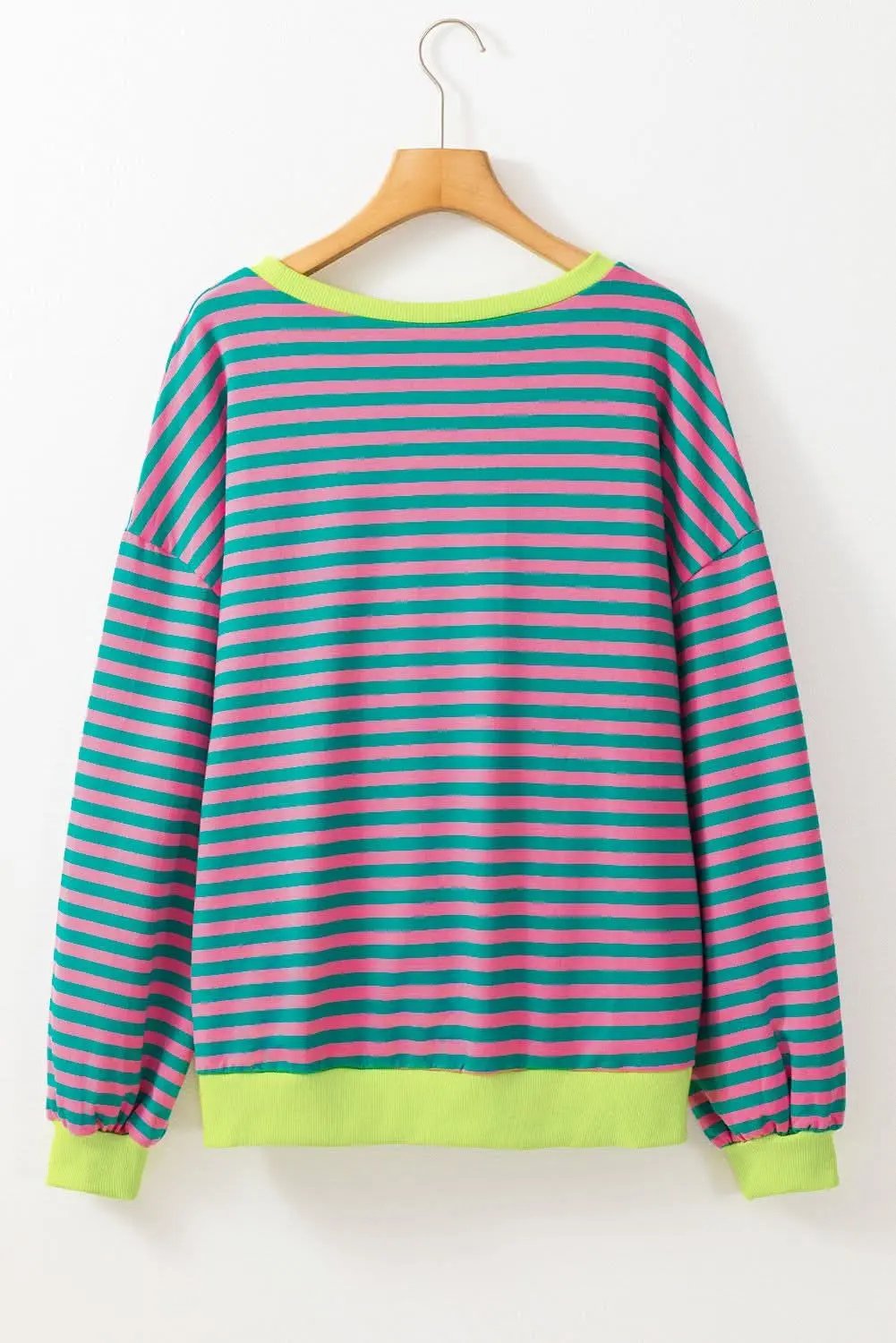 Sweaters Love Salve Trendy oversized green striped pullover