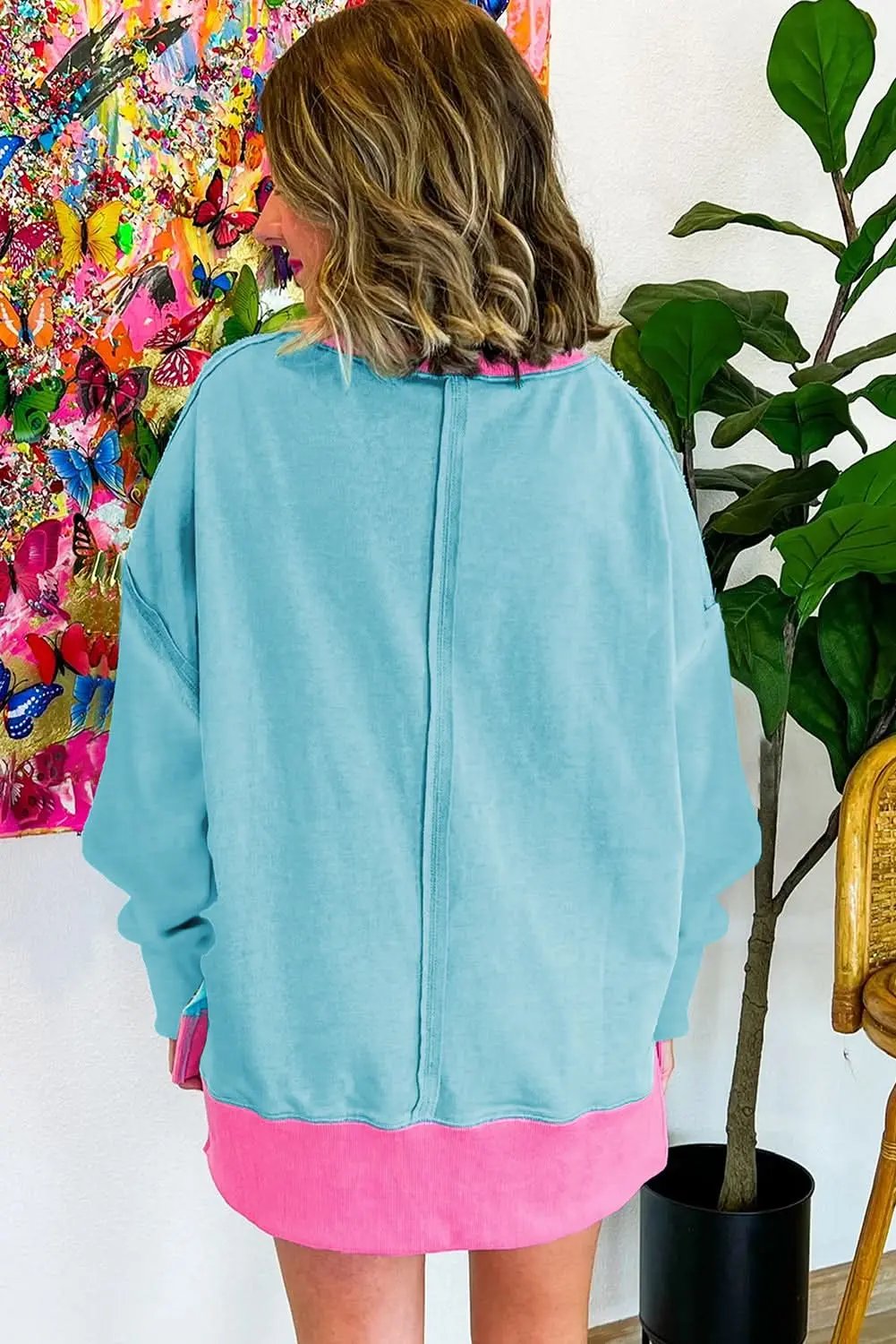 Sweatshirts & Hoodies Love Salve Light Blue Oversized Crew Sweatshirt
