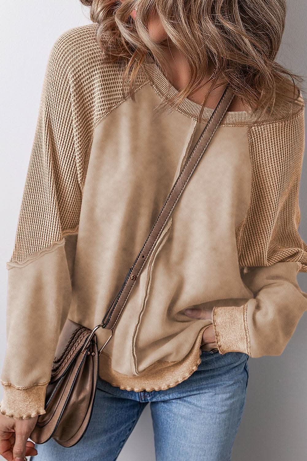 Pants Love Salve Chic light beige waffle knit sweatshirt