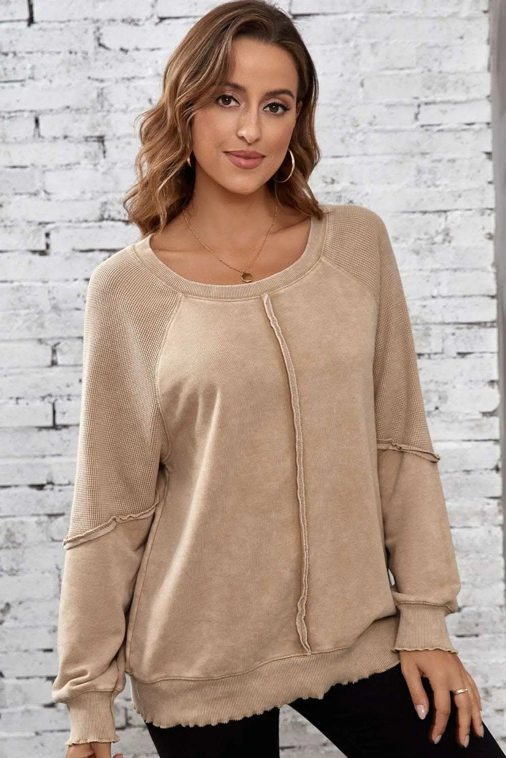 Pants Love Salve Chic light beige waffle knit sweatshirt