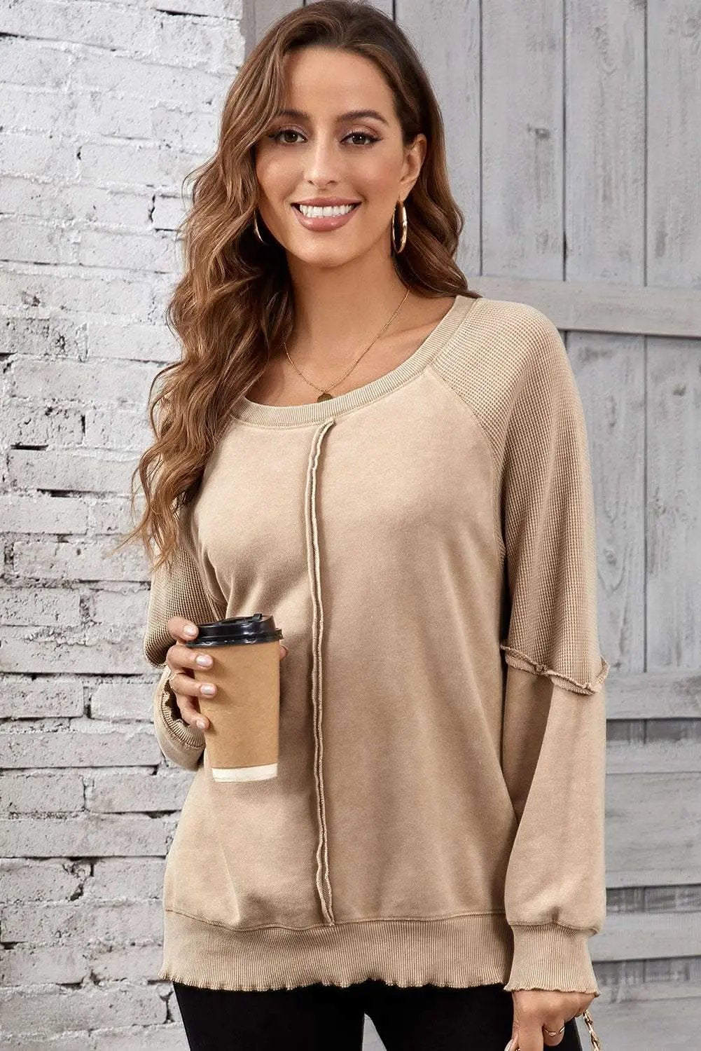 Pants Love Salve Chic light beige waffle knit sweatshirt