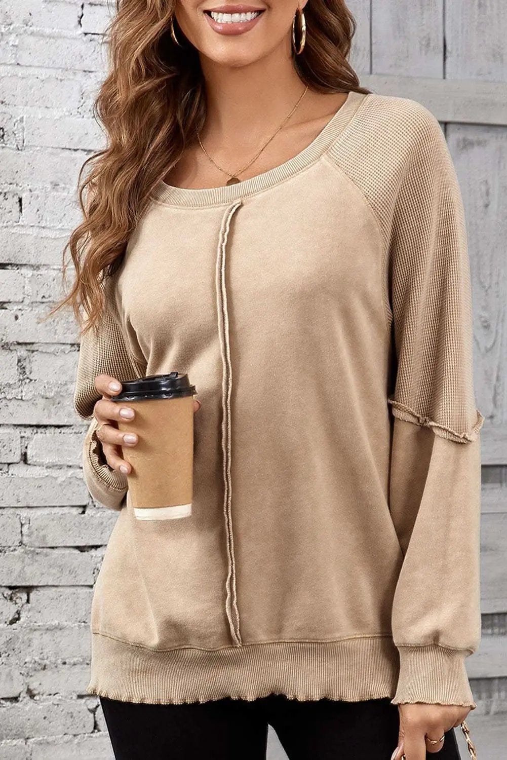 Pants Love Salve Chic light beige waffle knit sweatshirt