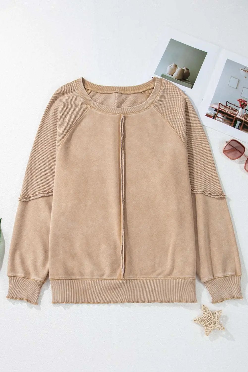 Pants Love Salve Chic light beige waffle knit sweatshirt