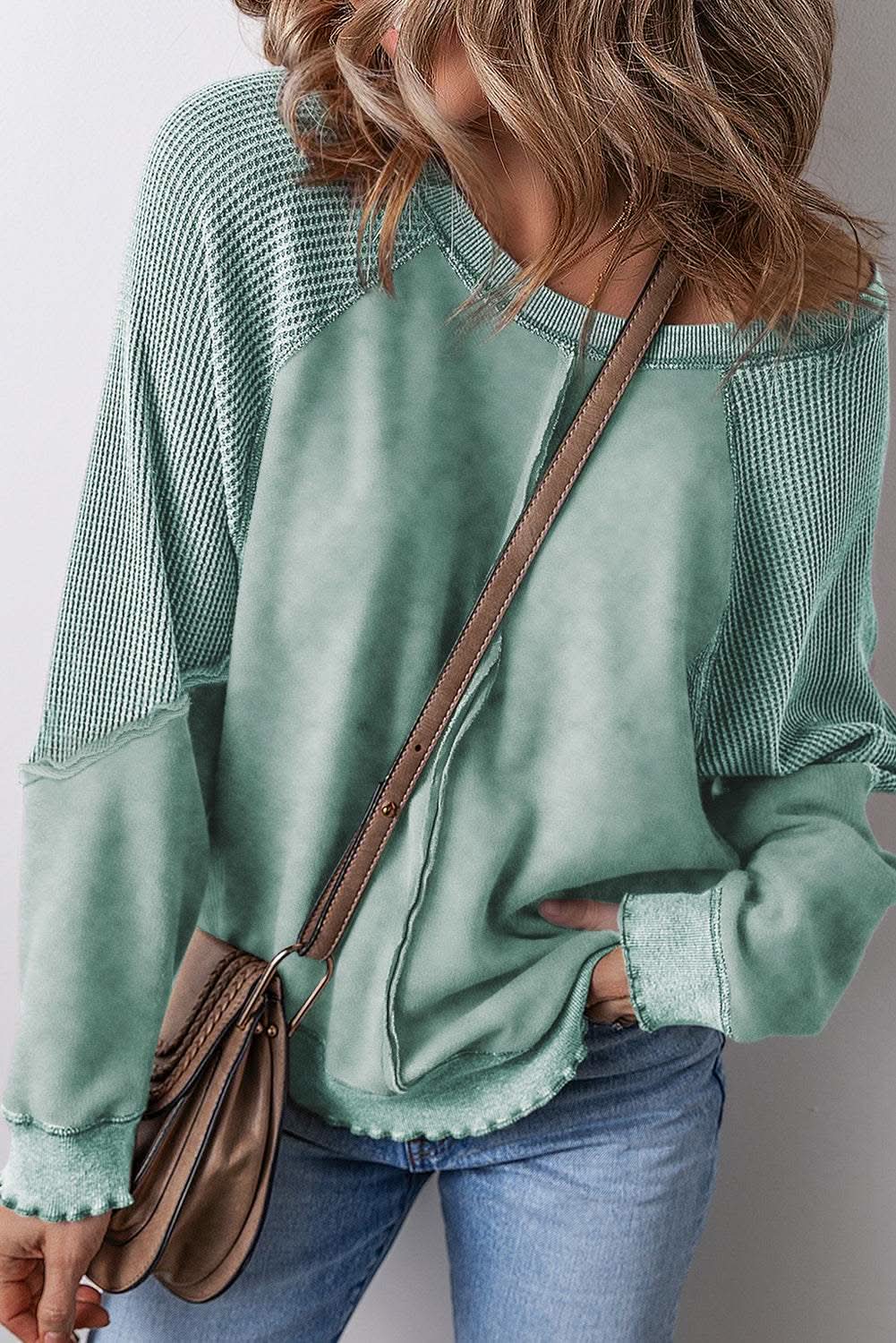 Pants Love Salve Mineral blue waffle knit sweatshirt