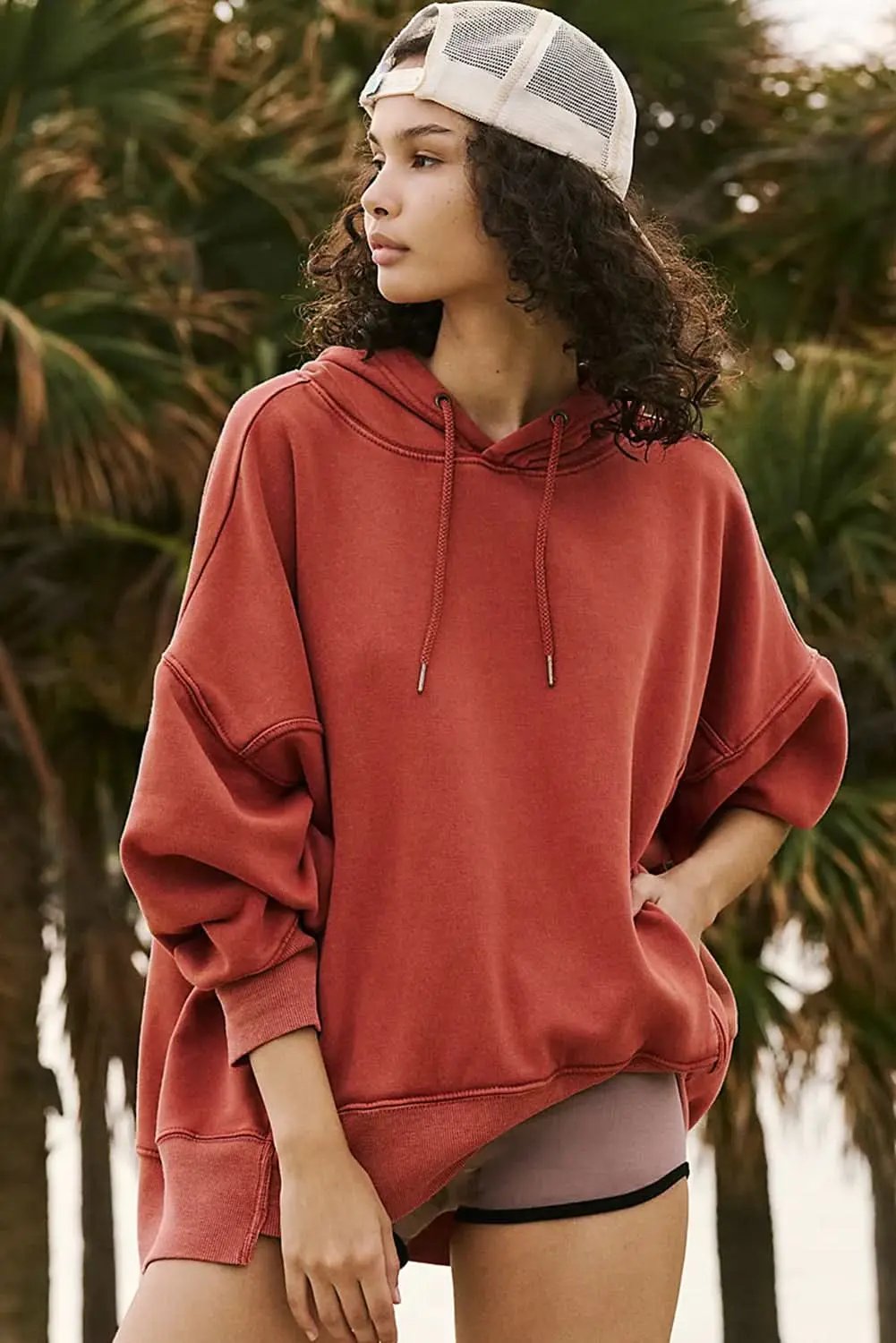 Pants Love Salve Red clay oversized drawstring hoodie