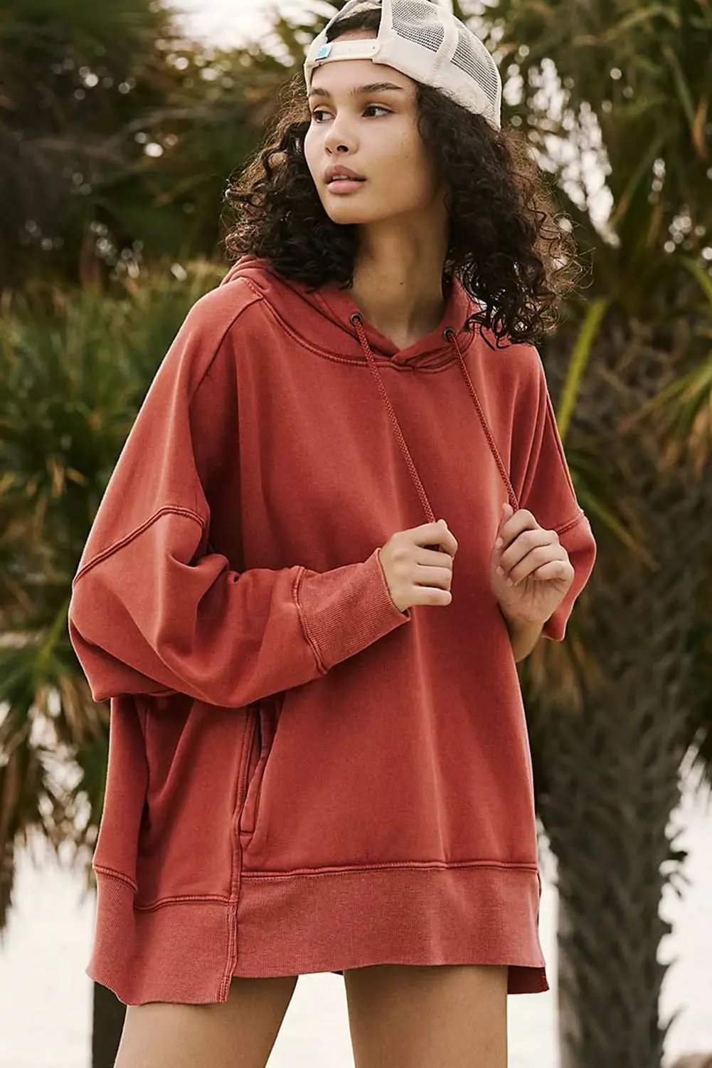 Pants Love Salve Red clay oversized drawstring hoodie