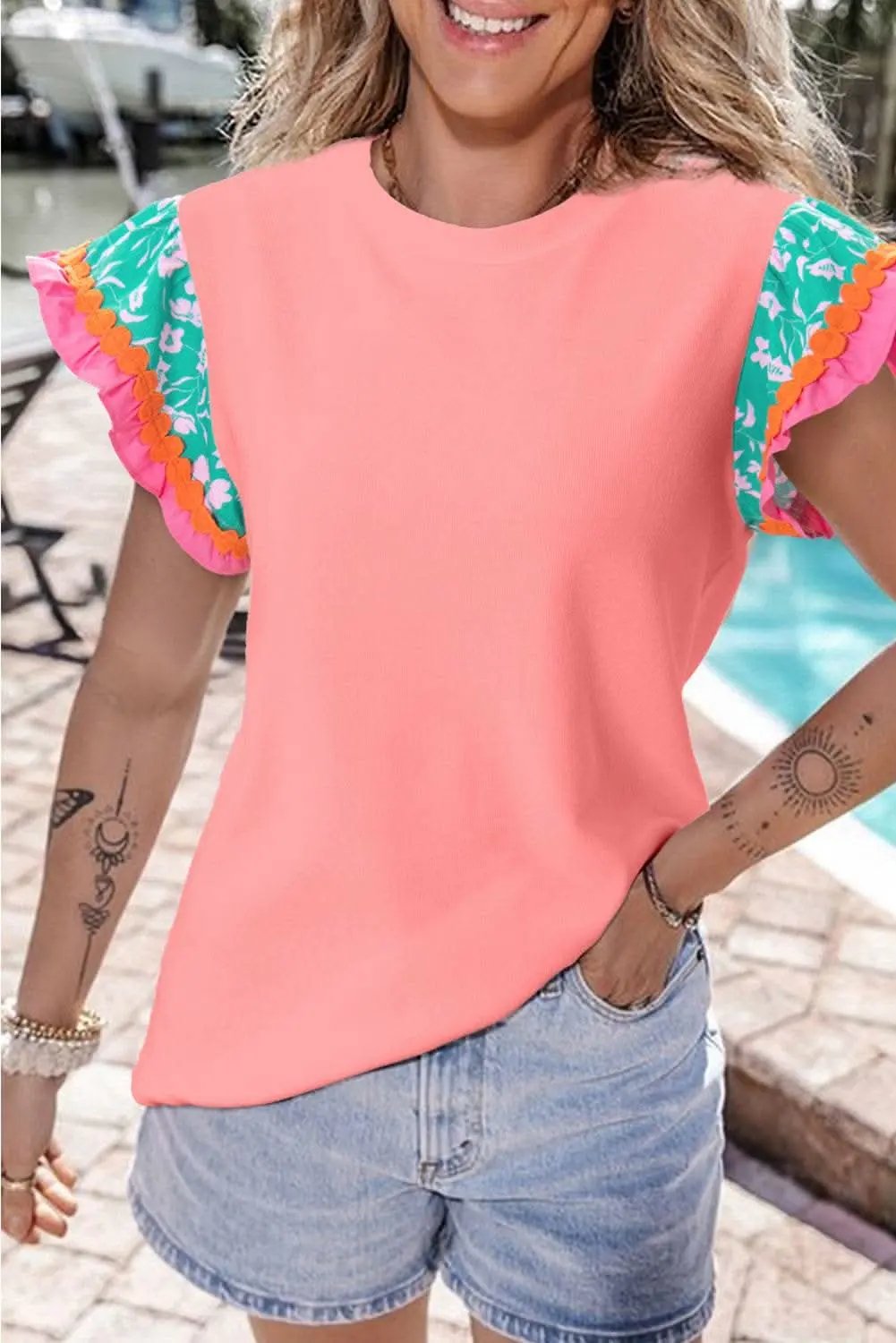 Accessories Love Salve Peach blossom floral top with ricrac