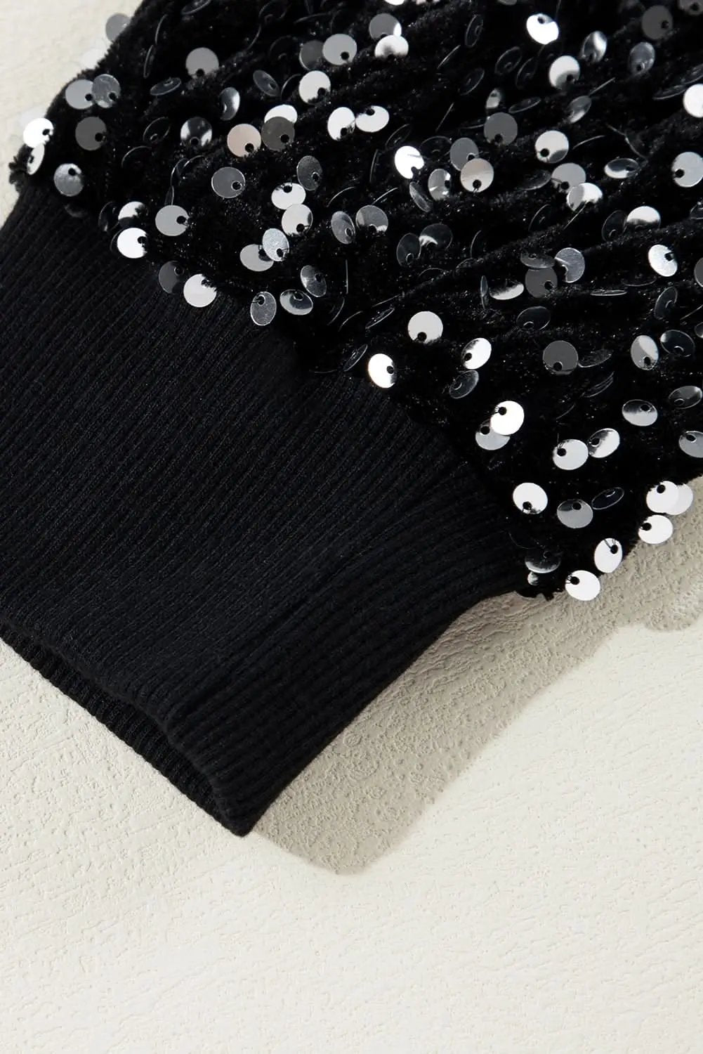 Accessories Love Salve Black Sequined Long Sleeve Crew Neck Cropped Blous