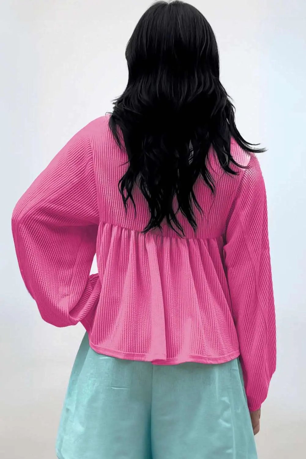Love Salve Corded Bubble Sleeve Blouse — Pink Babydoll Top