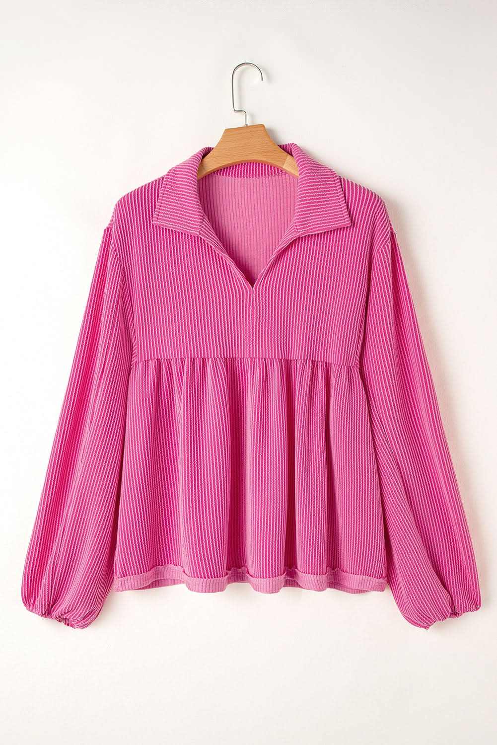 Love Salve Corded Bubble Sleeve Blouse — Pink Babydoll Top