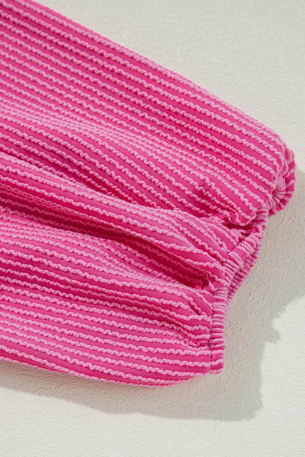 Love Salve Corded Bubble Sleeve Blouse — Pink Babydoll Top