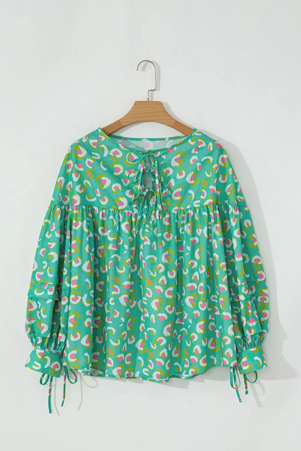 Accessories Love Salve Green Abstract Printed Lace-up Lantern Sleeve Baby