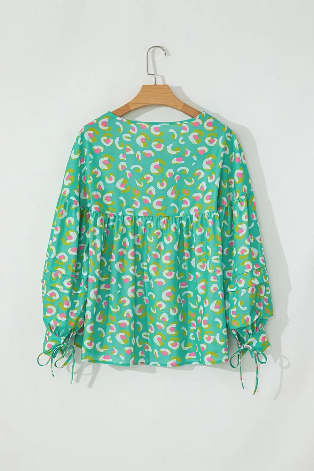 Accessories Love Salve Green Abstract Printed Lace-up Lantern Sleeve Baby