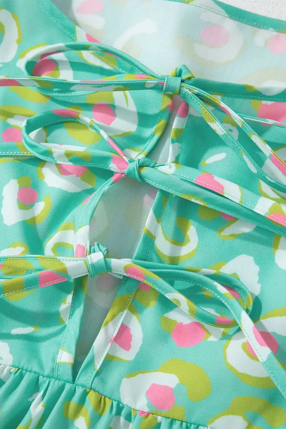 Accessories Love Salve Green Abstract Printed Lace-up Lantern Sleeve Baby