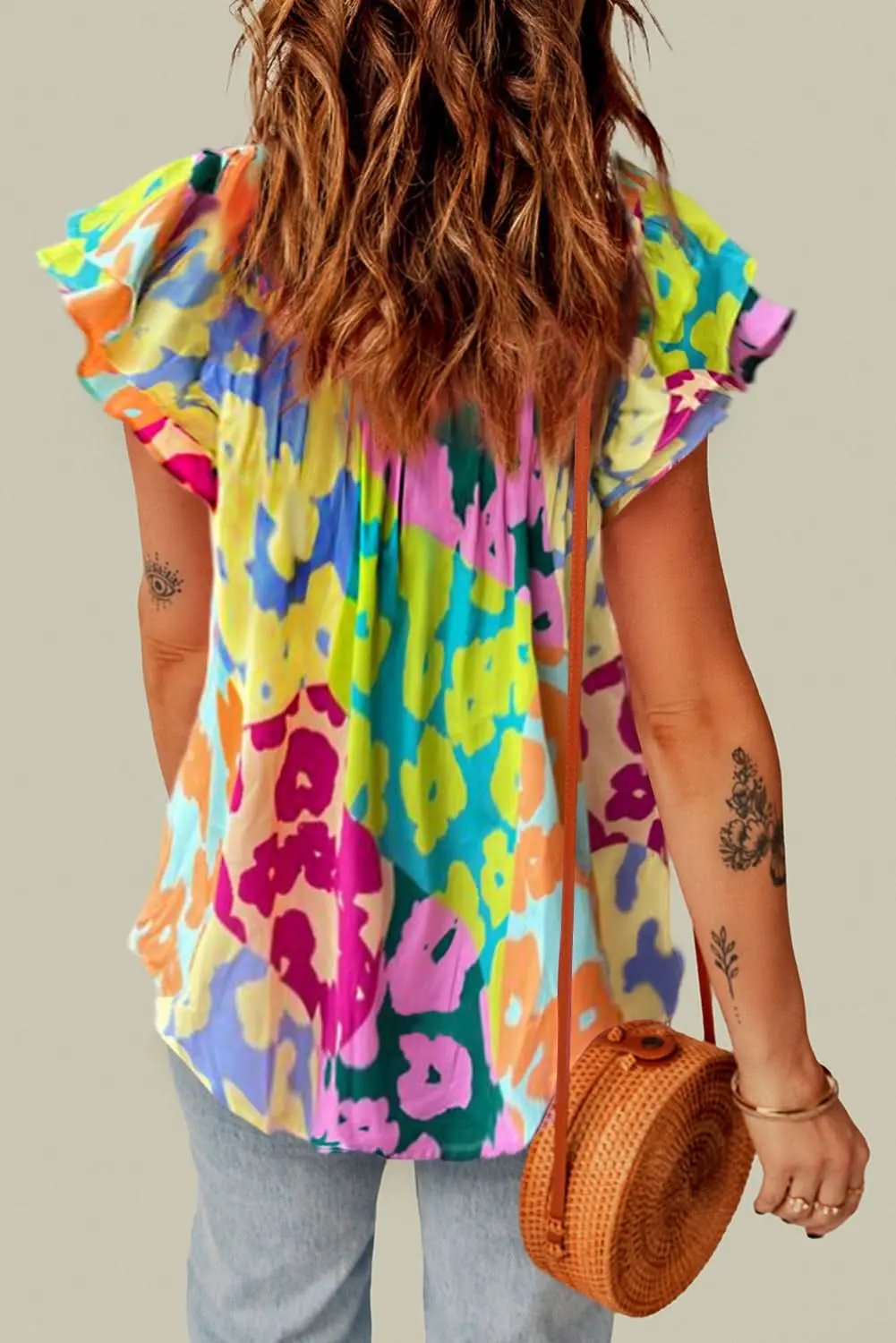 Women's Blouse Love Salve Women's Leopard V-Neck Crinkled Blouse